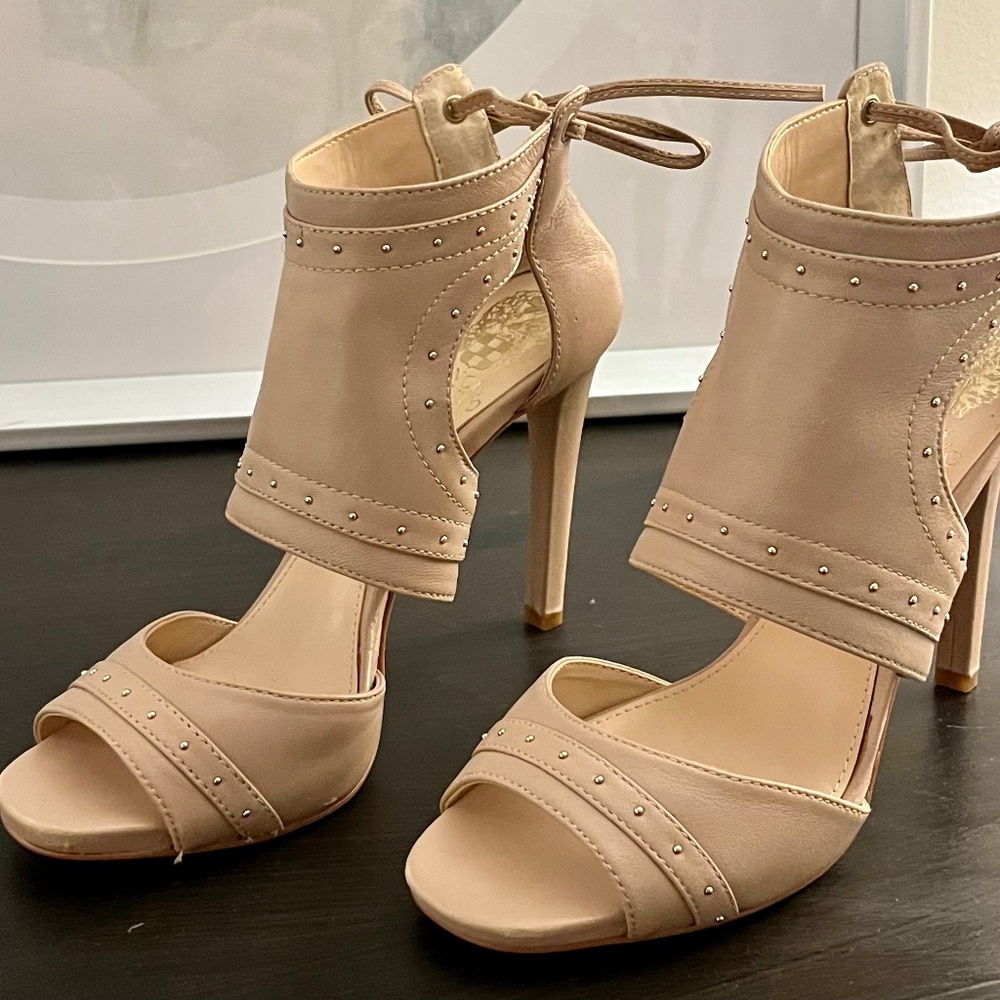 Vince Camuto Nude Lace Up Embellished Heels